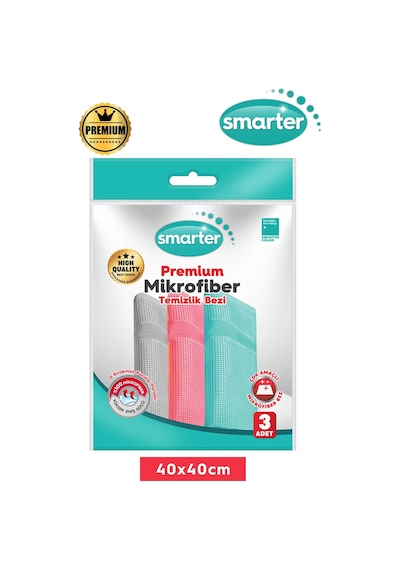 Smarter Premium 3'lü Mikrofiber Temizlik Bezi 40x40 Yeşil