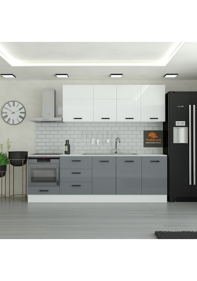 255 Cm Mutfak Dolabı Mdf Kapak Tezgah Dahil Yrkn255 98 Gri