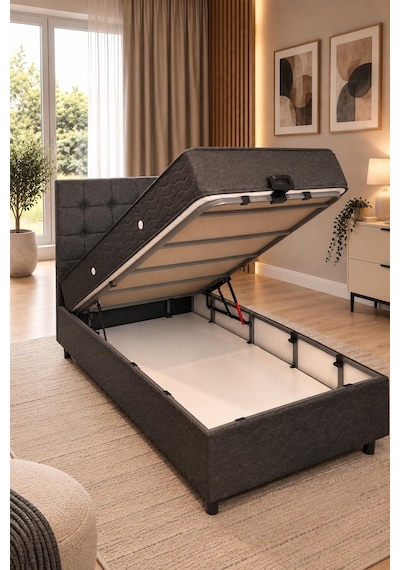 Beehanem Bengü 90x190 Tek Kişilik Baza Başlik Yatak 3 Lü Set Antrasit 90 X 190