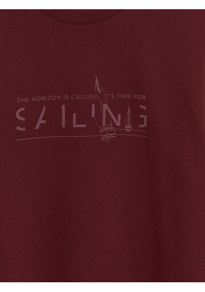 Lcwaıkıkı Classic Bordo Bisiklet Yaka Baskılı Erkek Sweatshirt