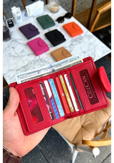 Premium Gift Rose Box - Miosa Kırmızı Hakiki Deri Kadın Cüzdan Kırmızı Gül Kutusu Kırmızı