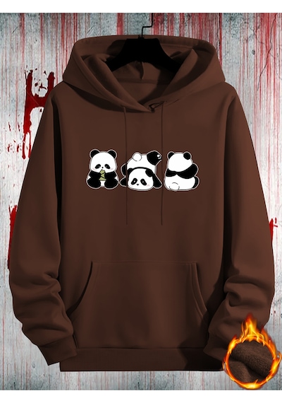 Uyguntarz Unisex Sevimli Pandalar Baskılı Oversize Sweatshirt Kahverengi