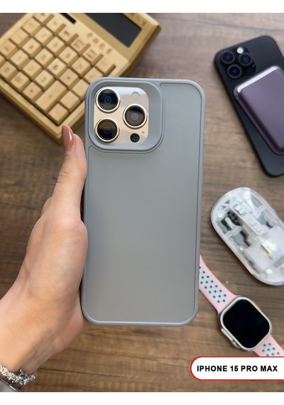 Apple iPhone 15 Pro Max Uyumlu Kamera Korumalı Darbeye Dayanıklı Renk Atmayan Keep Silikon Kılıf Gri