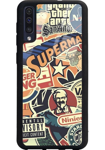 Samsung Uyumlu A5uyumlu Retro Marka Tasarımlı Glossy Telefon Kılıfı Siyah