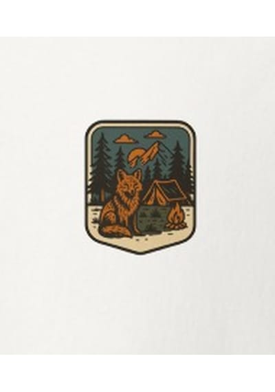 Wildstyle Tilki Renkli Vintage Yaban Hayat Doğa Orman Rozet Baskılı Unisex Bisiklet Yaka Pamuklu Tişört Beyaz