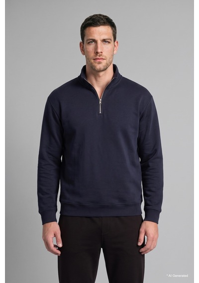 Defacto Regular Fit Dik Yaka Yarım Fermuarlı Basic Sweatshirt X7405az26aunv146 Lacivert-nv146