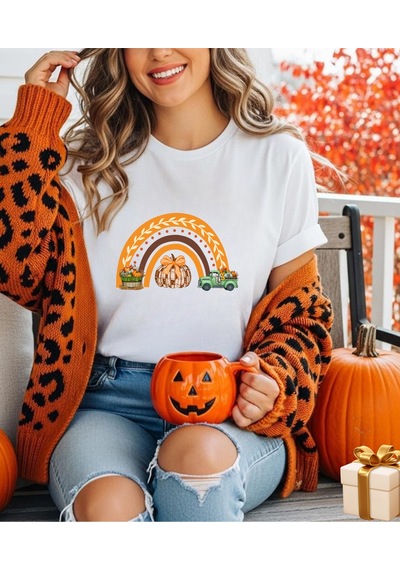 Aselinda Halloween Baskılı Pamuklu Bisiklet Yaka Tişört Kombin Yapmak İçin 2 Ürün Ekleyiniz Beyaz