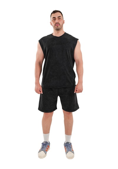 Kingsize Nutrition Kingsize Darksteel Antik Yıkamalı Kolsuz T-shirt Siyah Siyah