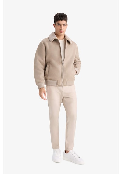 Defacto Slim Fit Dar Kesim Kürklü Polo Yaka Astarlı Fermuarlı Cepli Süet Mont A3869ax25wnbg773 Bej-bg773