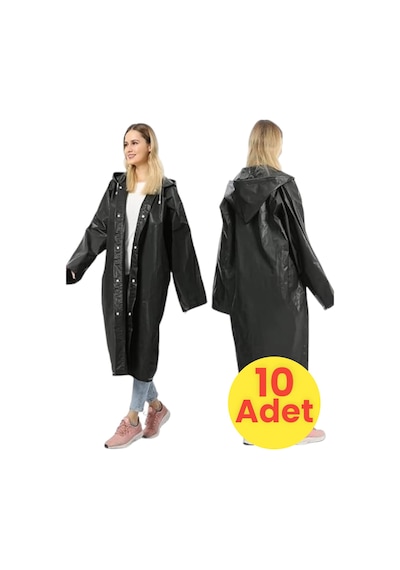 Tezzgelsin Kadın Rüzgar Geçirmez Yağmurluk 10 Adet Siyah