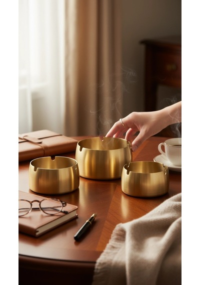 Bymyhand Paslanmaz Çelik Gold 3'lü Küllük Set