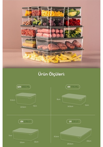 Vienev 19'lu Buzdolabı Düzenleyici Organizer Mikrodalgaya Uygun Difriz Saklama Kabı Gri Gri