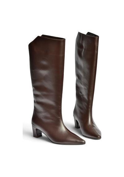 Fox Shoes Z654280103 Kahverengi Hakiki Deri Kalın Topuklu Kadın Çizme