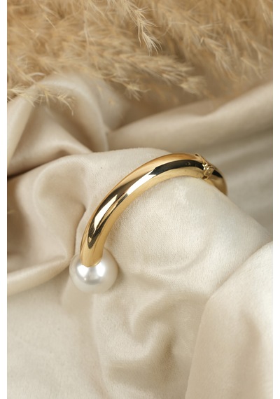 Çildan Womens Silver Özel Tasarım Karşılıklı İnci Detaylı Kelepçe Altın - Gümüş