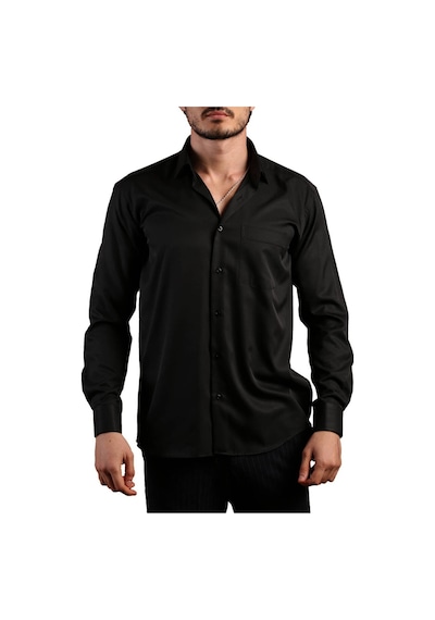 Dicotto Siyah Büyük Beden Rahat Kesim Micro Kumaş Kol Düğmeli Regular Fit Erkek Gömlek - 190-6 001