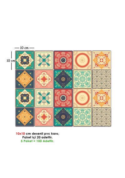 Kendinden Yapışkanlı Mandala Desenli Pvc Karo 10x10 Cm 5 Li Paket