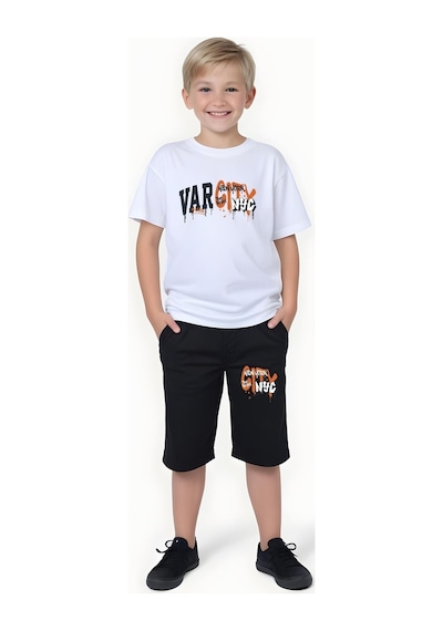 Fyk Kids Erkek Çocuk Yazlık Varcity Baskılı Beyaz