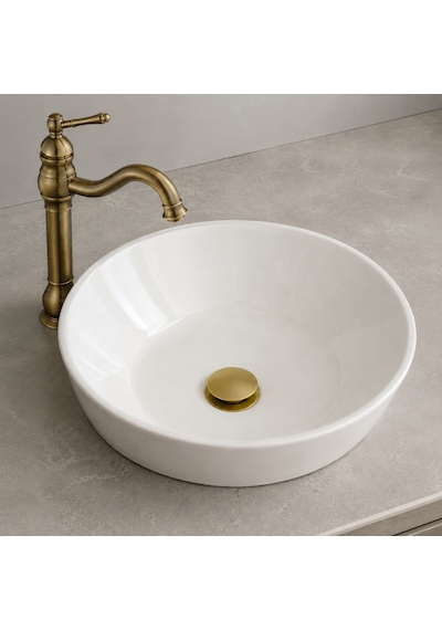Fkn Antik Sarı Eskitme Pop-up Lavabo Süzgeci Bas-aç Kapanır Gider Tapası Plastik Gövdeli