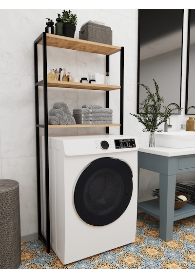 Çamaşır Makinesi Üstü Düzenleyici Raf Banyo Dolabı Raf Kahverengi