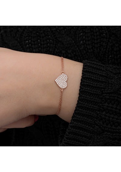 Mikudesign 925 Ayar Gümüş Rose Kalp Kadın Bileklik Çok Renkli