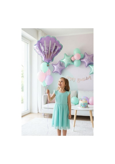 Mor Deniz Kabuğu Midye Folyo Balon 52x54 Cm Deniz Temalı Doğum Günü Parti Süsü Çok Renkli