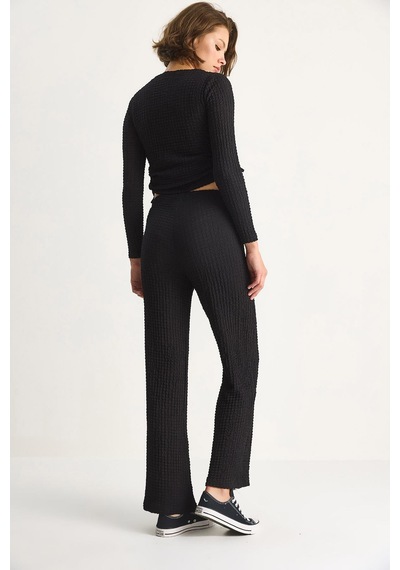 Shade Kadın Yanları Bağlamalı Crop Beli Lastikli Yüksek Bel Pantolonlu Bürümcük Takım 8075 60284110 - Siyah