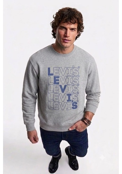 Levi's Bisiklet Yaka Pamuk Graphic Erkek Sweatshirt Gri