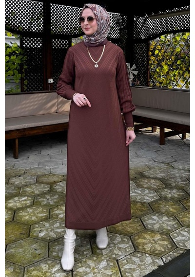 Rabia Şamlı Yağmur Triko Elbise Kahve Normal