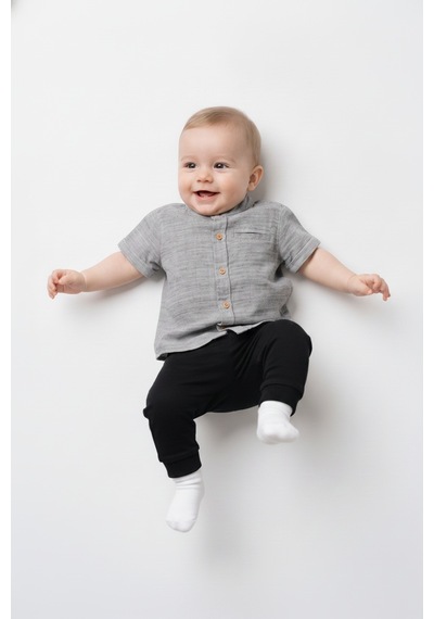 Tiffany Baby & Kids Müslin Natural Hemb Tasarımlı Gömlek Gri