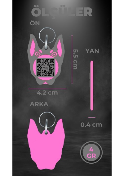 Petjoo 30.Anubis Pembe-Gri Qr'lı Köpek Künyesi
