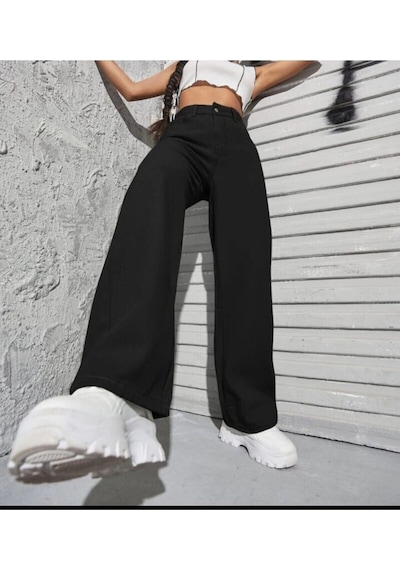 2020 Kadın Likrasız Palazzo Jeans Kot Denim Pantolon Siyah 2020 Kadın Likrasız Palazzo Jeans Kot Denim Pantolon Siyah