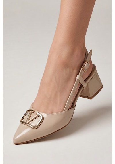 V-royal Nude Bej Rugan Işıltılı Altın V-toka Detaylı Elegant Slingback - Sivri Burun Alçak Kare ... V-royal Nude Bej Rugan Işıltılı Altın V-toka Detaylı Elegant Slingback - Sivri Burun Alçak Kare ...