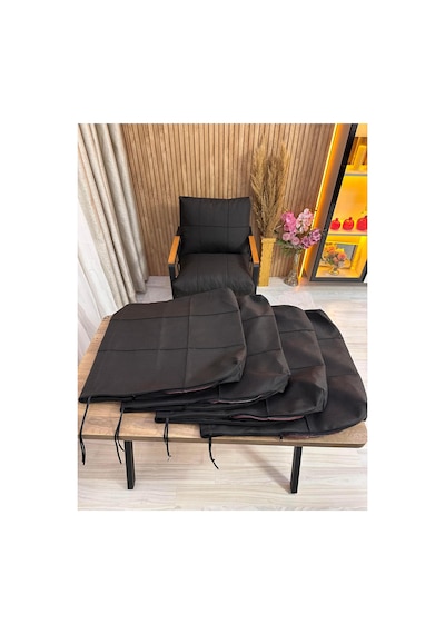 Outdoor Kumaş,bahçe Minderi,balkon Minderi,koruyucu Kılıf , 2-1-1 Takıma Uygun 4 Adet Pofuduk Model ,minder Kılıfı Siyah