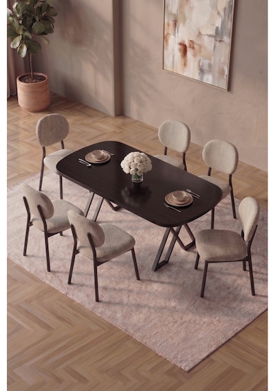 Hooli 90x168 Siyah Mdf Masa, Metal X Ayak, Metal Sandalye, 6 Kişilik Mutfak Masası Takımı Ve Yemek Masası Takımı Krem Hooli 90x168 Siyah Mdf Masa, Metal X Ayak, Metal Sandalye, 6 Kişilik Mutfak Masası Takımı Ve Yemek Masası Takımı Krem