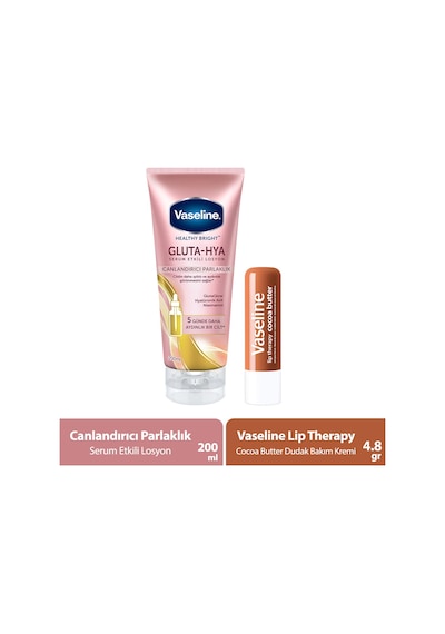 Vaseline Gluta Hya Serum Etkili Losyon 200 Ml + Dudak Bakım Kremi Cocoa Butter 4.8 Gr