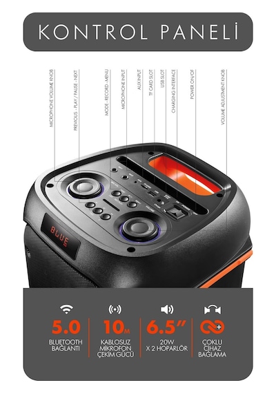 Powerway Duo Xl 20x2 Mikrofonlu Taşınabilir Bluetooth Hoparlör