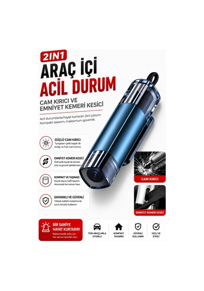 Polham 2in1 Araç İçi Acil Durum Cam Kırıcı Ve Emniyet Kemeri Kesici Tungsten Çelik Uçlu Güvenlik Aparatı