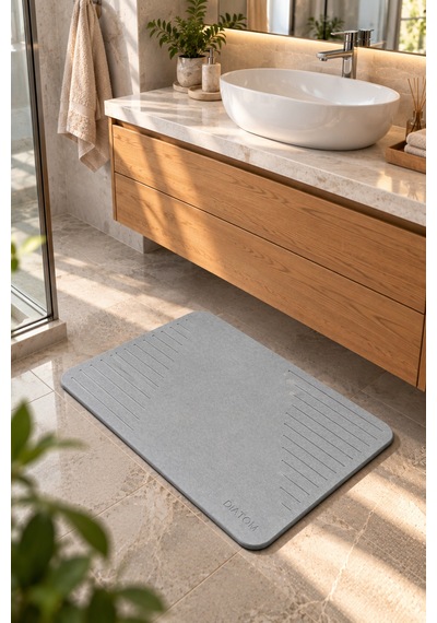 Düz Çizgi Model Banyo Paspası Su Emici Paspas Diatomite Mat Abdest Paspası Duşakabin Önü Banyo Matı Lavabo Önü Paspas gri