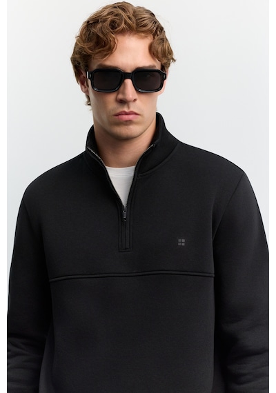 Avva Erkek Siyah Dik Yaka Fermuarlı -5 Dereceye Dayanıklı Regular Fit Sweatshirt A62y1351
