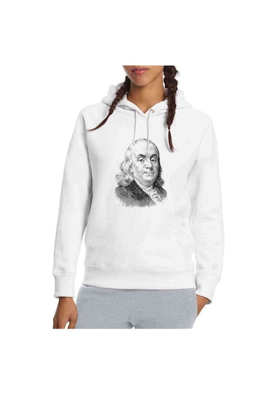 Benjamin Baskılı Beyaz Kadın Kapşonlu Sweatshirt (534765636)