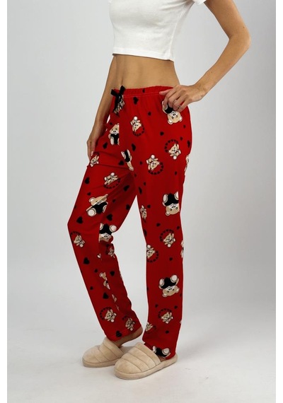 Kadın Kadife Pijama Altı Eşofman Pamuklu Kırmızı