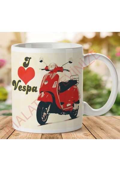 I Love Vespa Iki Tarafı Baskılı Kupa Bardak Çok Renkli