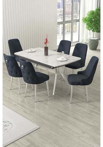 Canisa Nis Serisi 89x150 Açılabilir Lak Panel Beyaz Mermer Desen Masa Takımı 6 Antrasit Sandalye Beyaz Mermer Desen Masa Sandalyeler Antrasit Canisa Nis Serisi 89x150 Açılabilir Lak Panel Beyaz Mermer Desen Masa Takımı 6 Antrasit Sandalye Beyaz Mermer Desen Masa Sandalyeler Antrasit