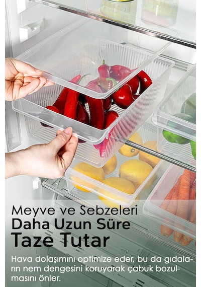6 Adet Kapaklı Dolap İçi Buzdolabı Düzenleyici - Meyve Sebze Saklama Kabı Buzdolabı Organizer 6 Lt Şeffaf
