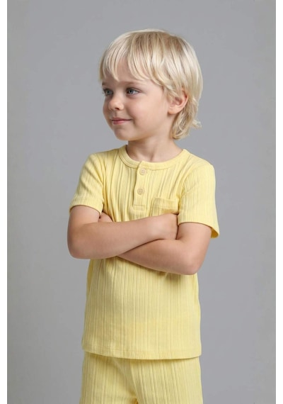 Defacto Kısa Kollu Üst Şort Alt 2li Pijama Takımı Erkek Bebek H5378a526hsyl273 Sarı-yl273