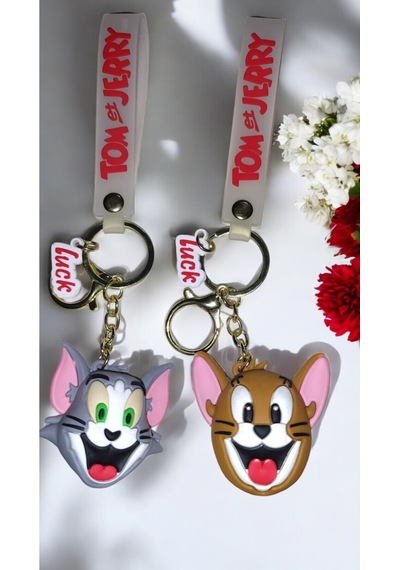 2 Li Büyük Boy Tom Ve Jerry 3d Figürlü Anahtarlık Seti - Sevimli Karakter Tasarımı Çanta Aksesuarı