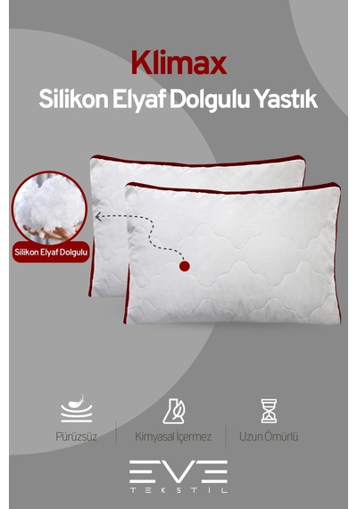6 Adet Klimax Bordo Serisi Kılıflı Fermuarlı Klimali Antialerjik Silikon Nano Elyaf Yastık 50x70cm Beyaz