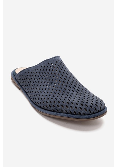 Luvishoes Melara Kot Mavi Süet Hakiki Deri Delikli Önü Kapalı Kadın Terlik