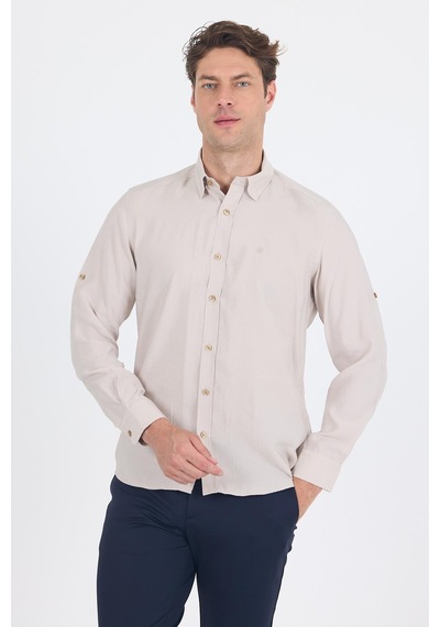 İmza Bej Kısalabilir Kol Smart Biritli Yaka Cepsiz Slim Fit Gömlek 1004250224 Bej