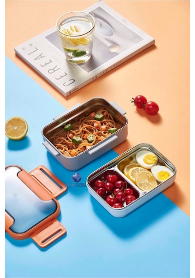 Vagonlife BL20182 Turuncu Lunch Box Çift Katmanlı Paslanmaz Çelik Öğle Yemeği Kutusu Turuncu Bl20182